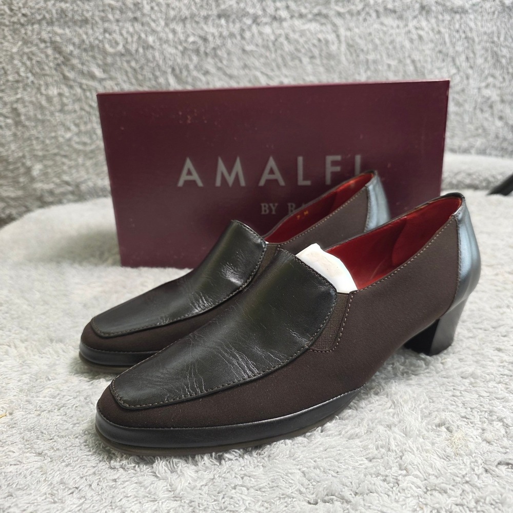 NEW Amalfi by Rangoni Italian Leather Trimmed Brown Stretch Loafers Size‎ 7M